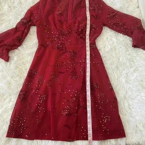 Madewell Red Wrap Floral Print Crepe Mini Dress sz 0 - Picture 10 of 12